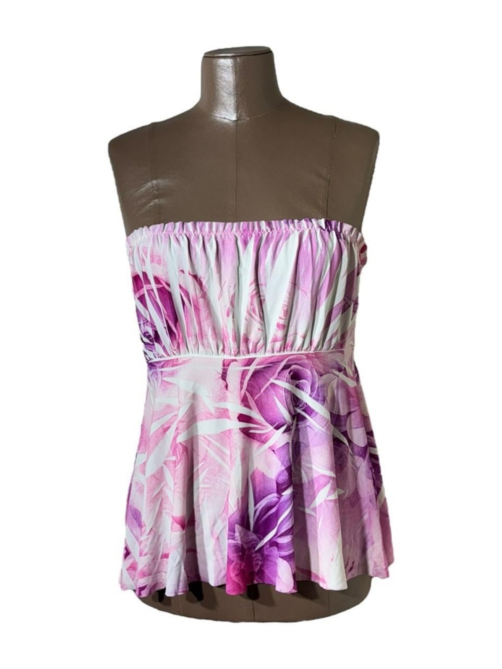 Soprano Strapless Floral Peplum Top in Pink and Purple